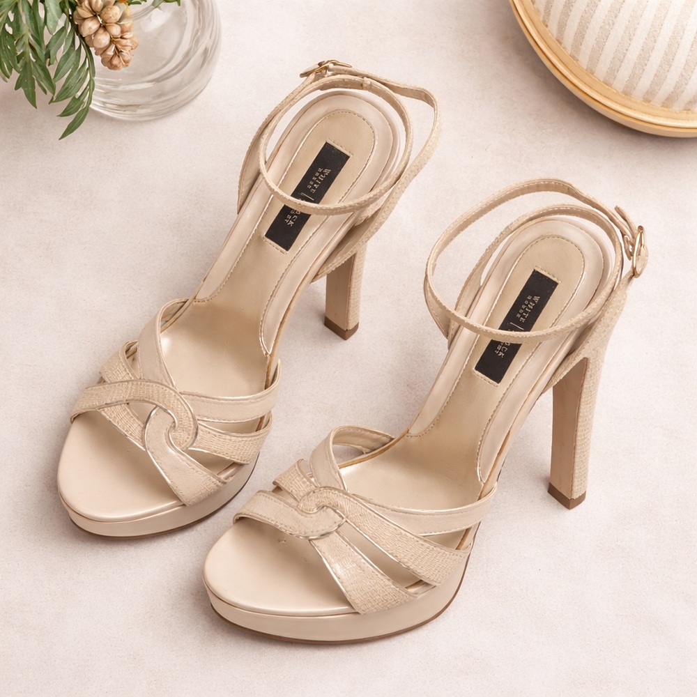 White House Black Market 8.5 Nude Strappy Platform Heels Wedding Party - Picture 5 of 9
